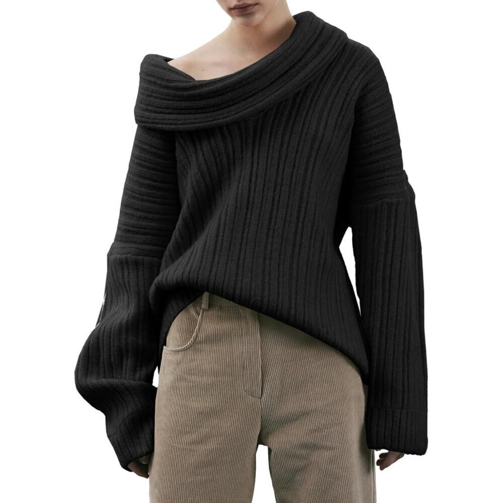 Womens Oversized Off Shoulder Sweater Top Knit Batwing Boat Neck Pullover